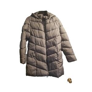 New Big Chill Women's Grey Chevron Quilted Puffer Coat Size XL Attached Hood